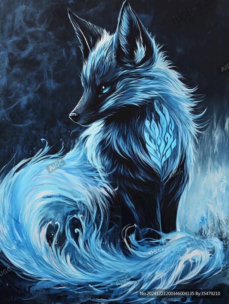 九尾白狐插畫