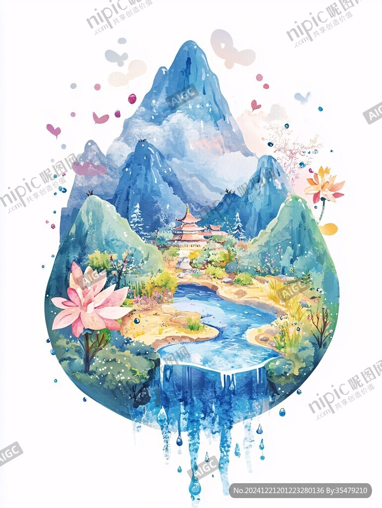 廣西插畫(huà)廣西水彩旅游