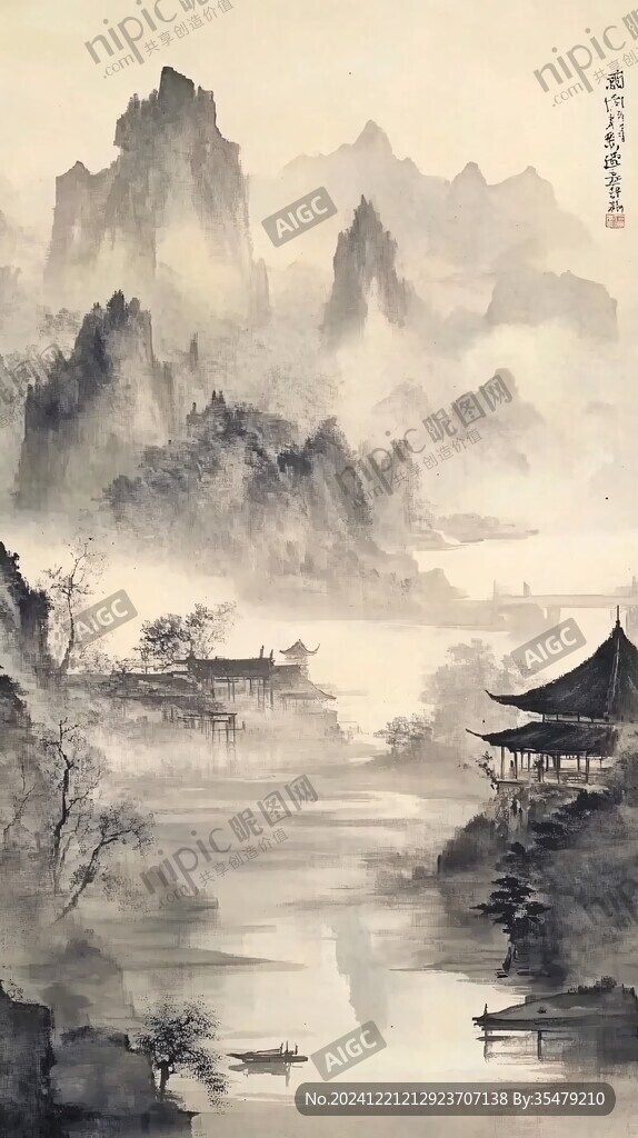 橫店水彩水墨山水
