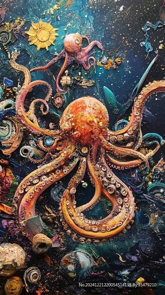 3d章魚地板畫