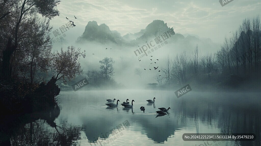 天鵝湖晨霧