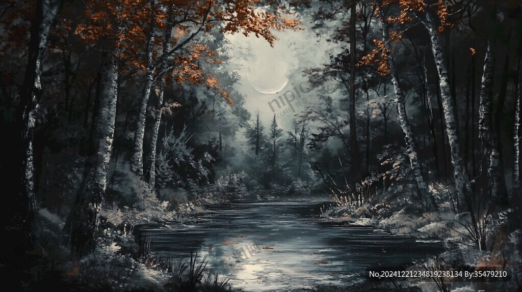 月色夜色夢幻森林背景