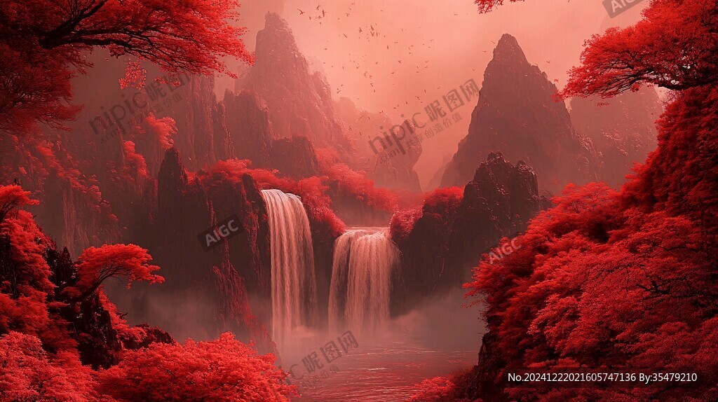 質(zhì)感紅色山水背景墻
