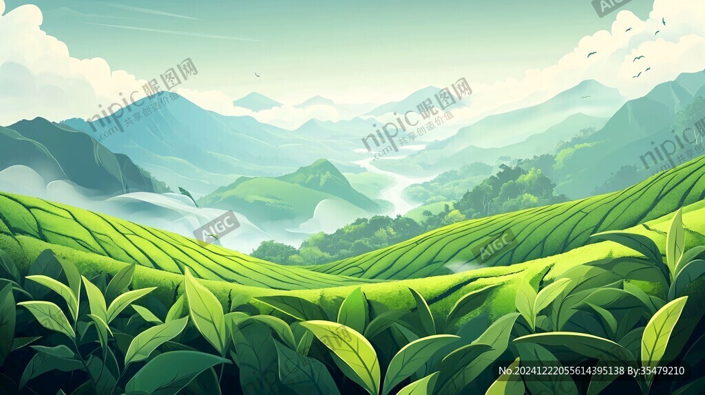 茶園風光插畫