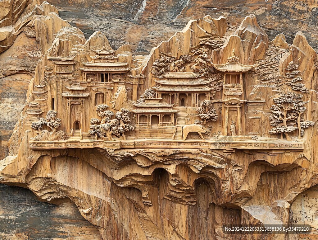 山水建筑立體雕刻