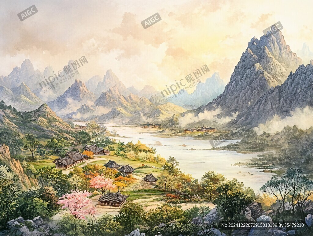 桃花源記古風山水插畫