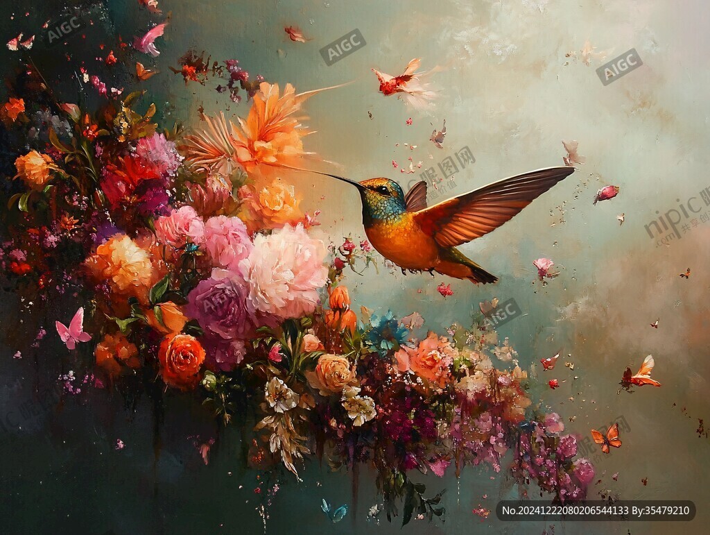 夢幻花鳥油畫