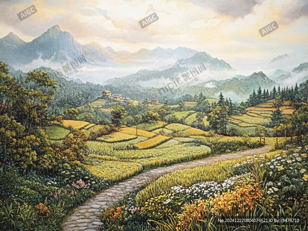 手繪油畫田園風(fēng)景
