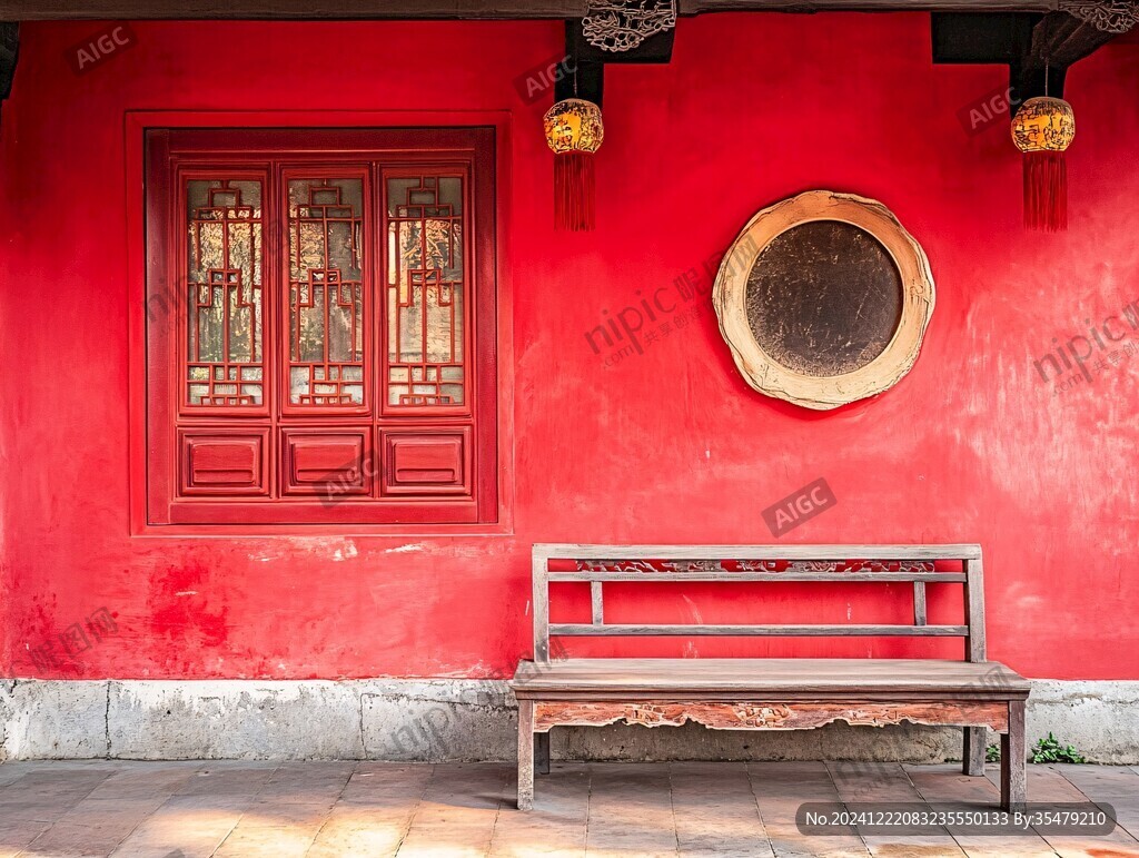 中式建筑墻面紅色墻壁