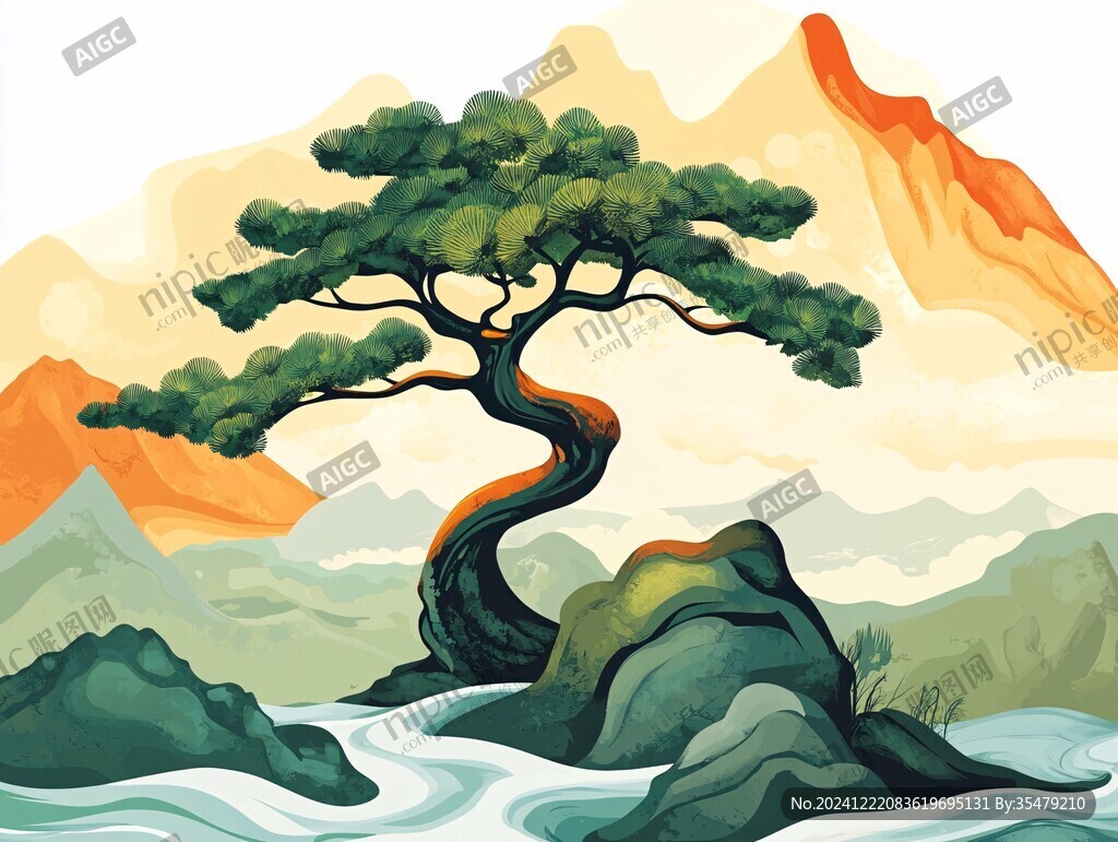 迎客松包裝插畫