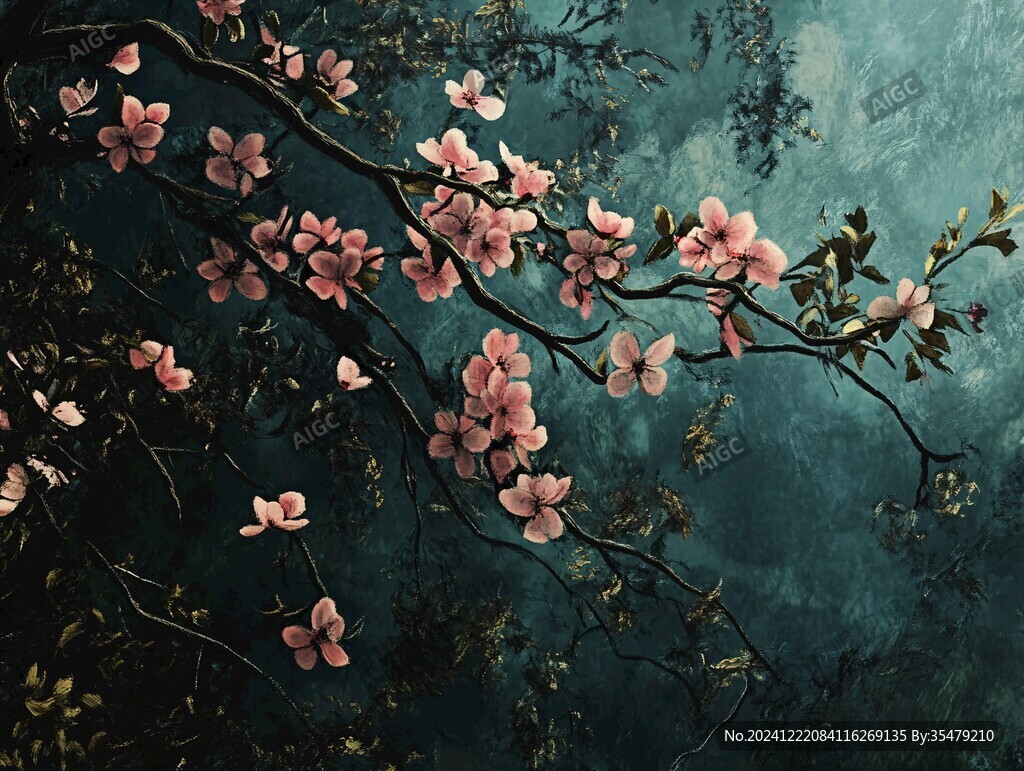 藍黑背景桃花
