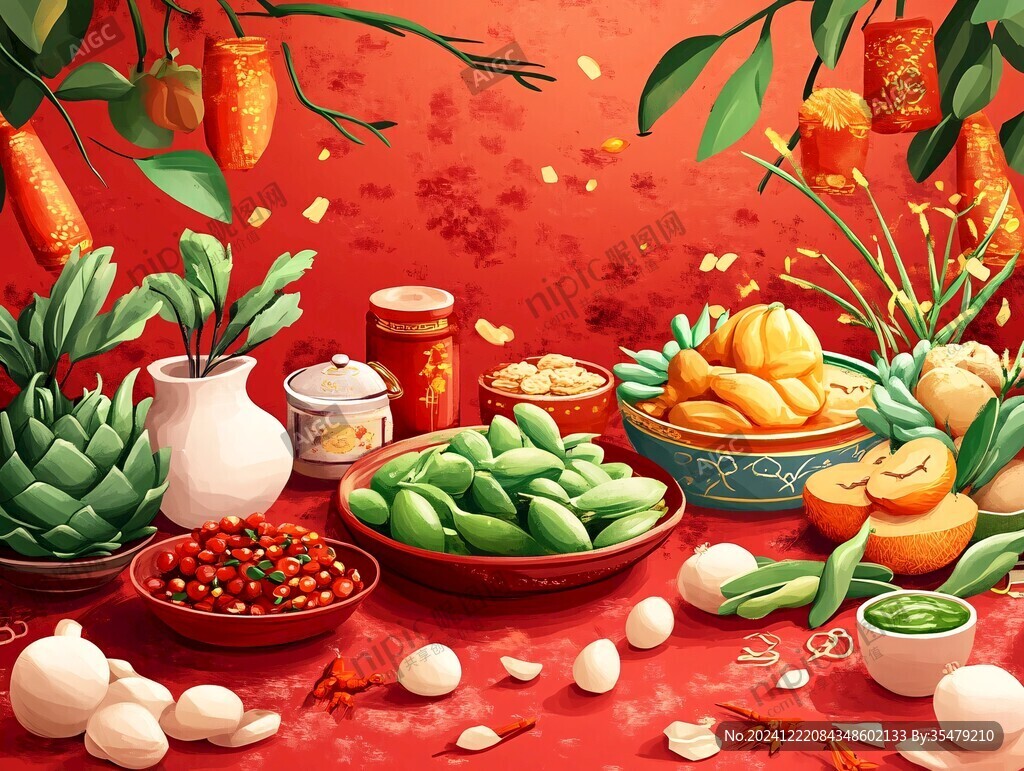 堅(jiān)果新年插畫