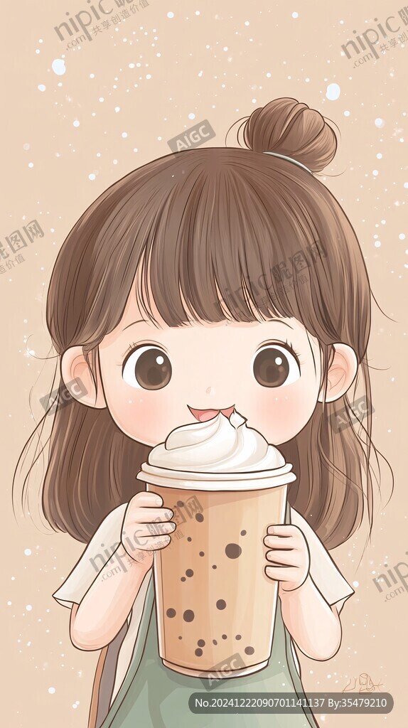 奶茶甜美女孩插畫
