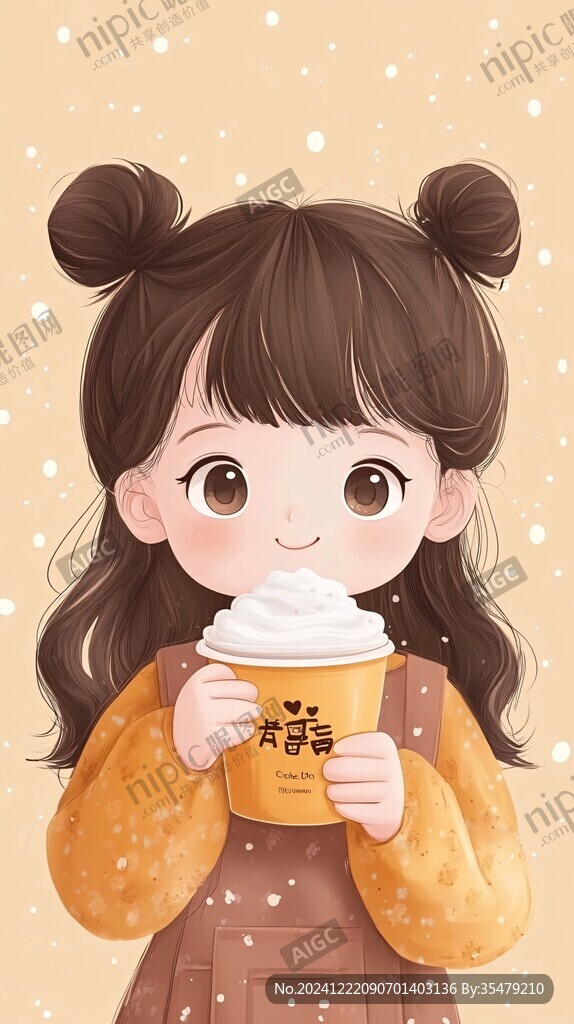 奶茶甜美女孩插畫