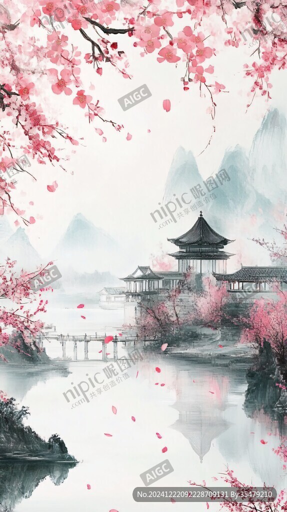 桃花源記古風山水插畫