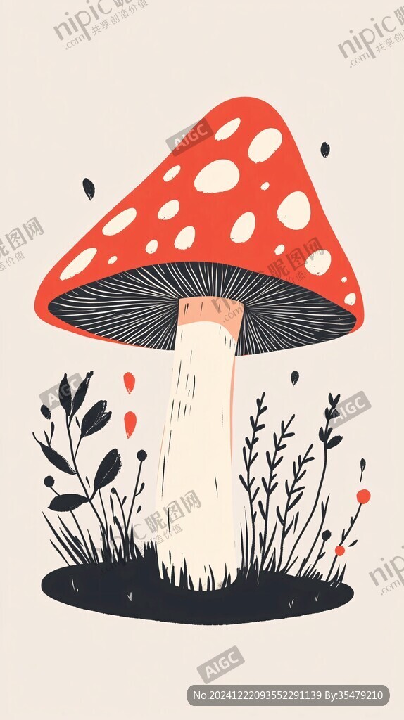 手繪菌菇簡潔風(fēng)格插畫