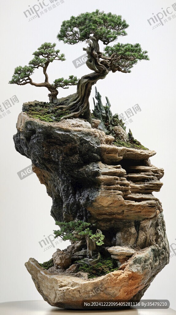 盆栽樹木假山