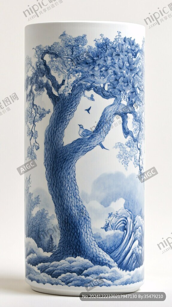 青花瓷松樹