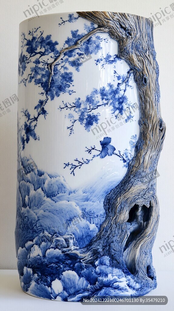 山水人物花觚