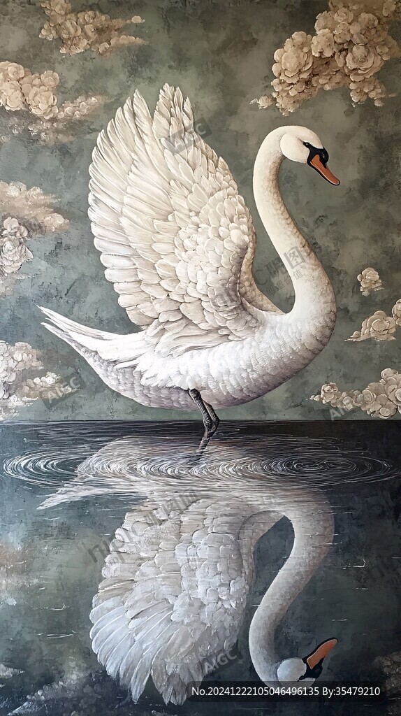 白天鵝禽鳥類油畫