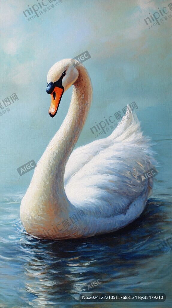 白天鵝禽鳥類油畫