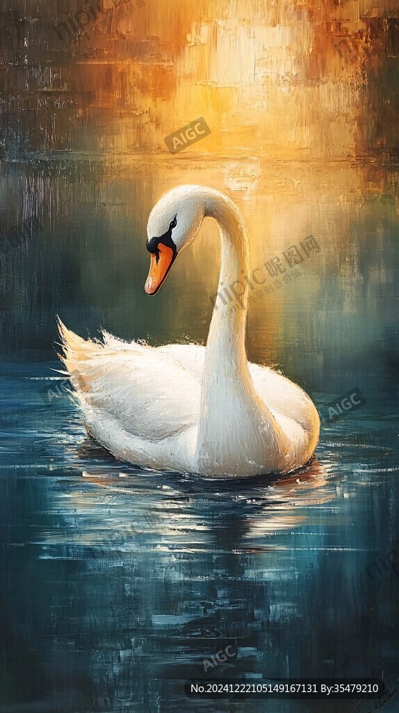 白天鵝禽鳥類油畫