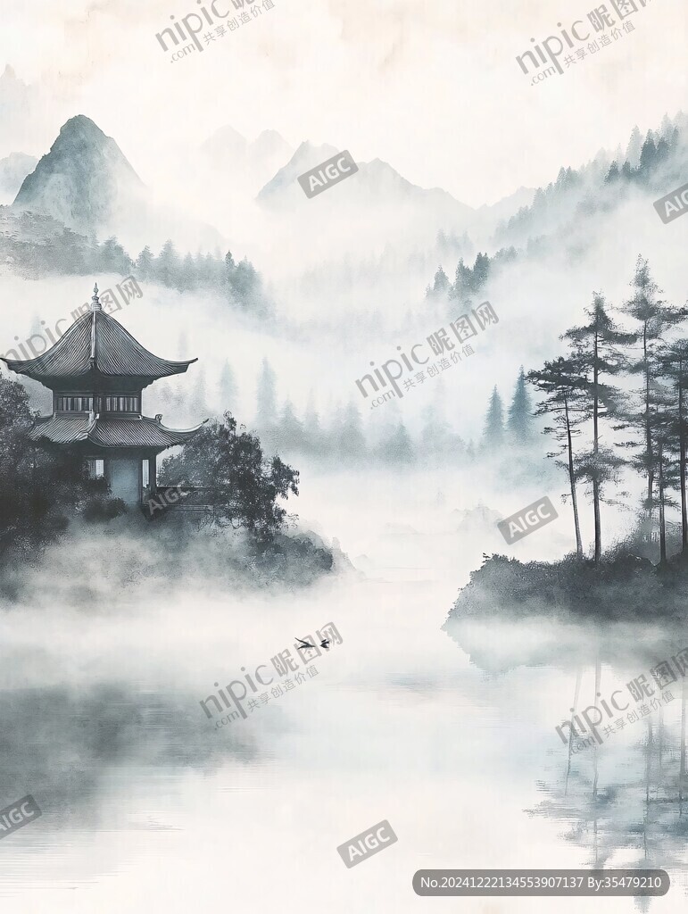 樓閣山水意境畫