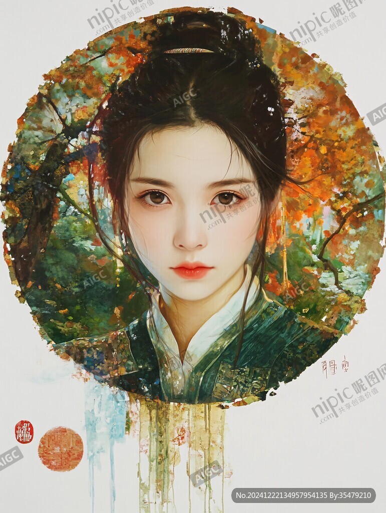 言情插畫團扇畫