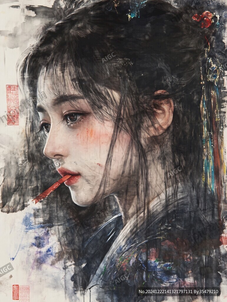 水彩風(fēng)漢服美女