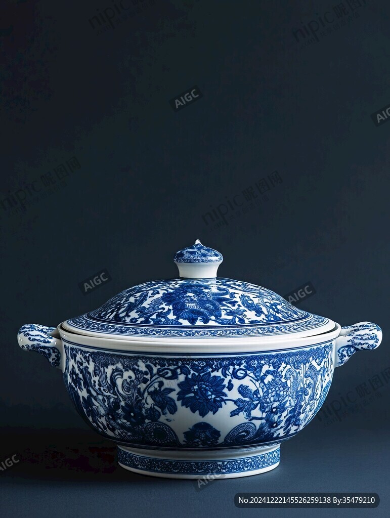 青花纏枝蓮柿形蓋洗