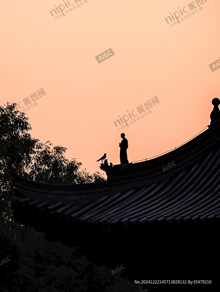 夕陽古建剪影