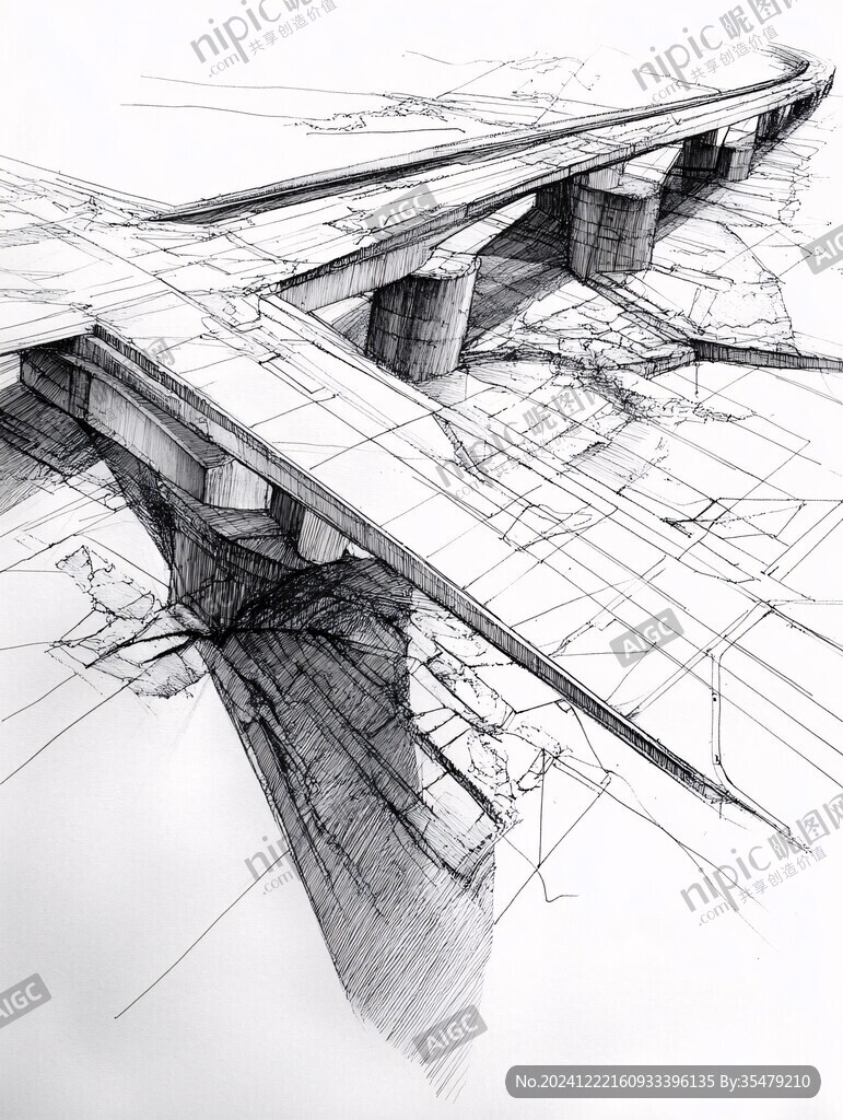 橋梁素描線描白描