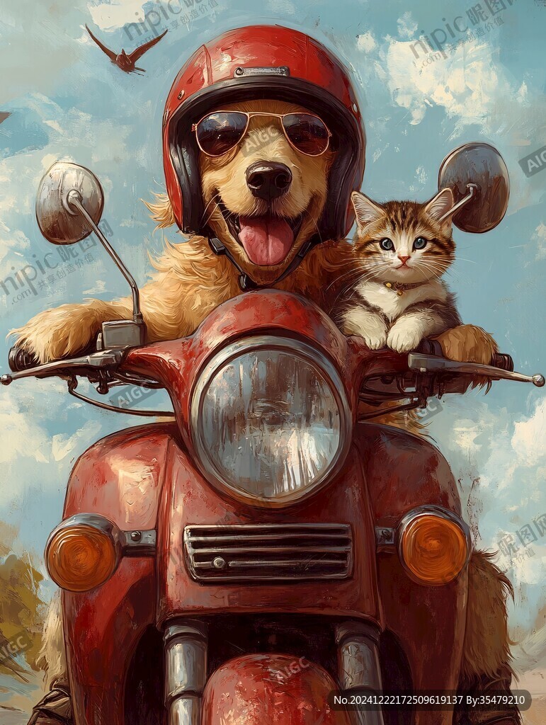 貓騎摩托車送快遞