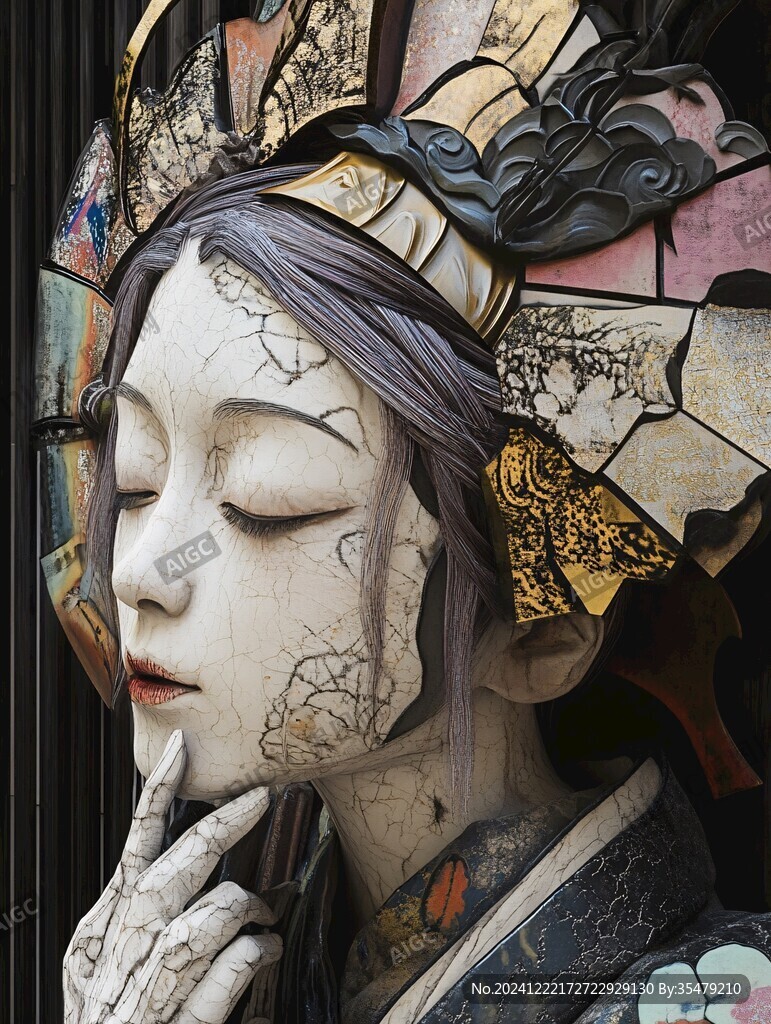 彩繪木雕女