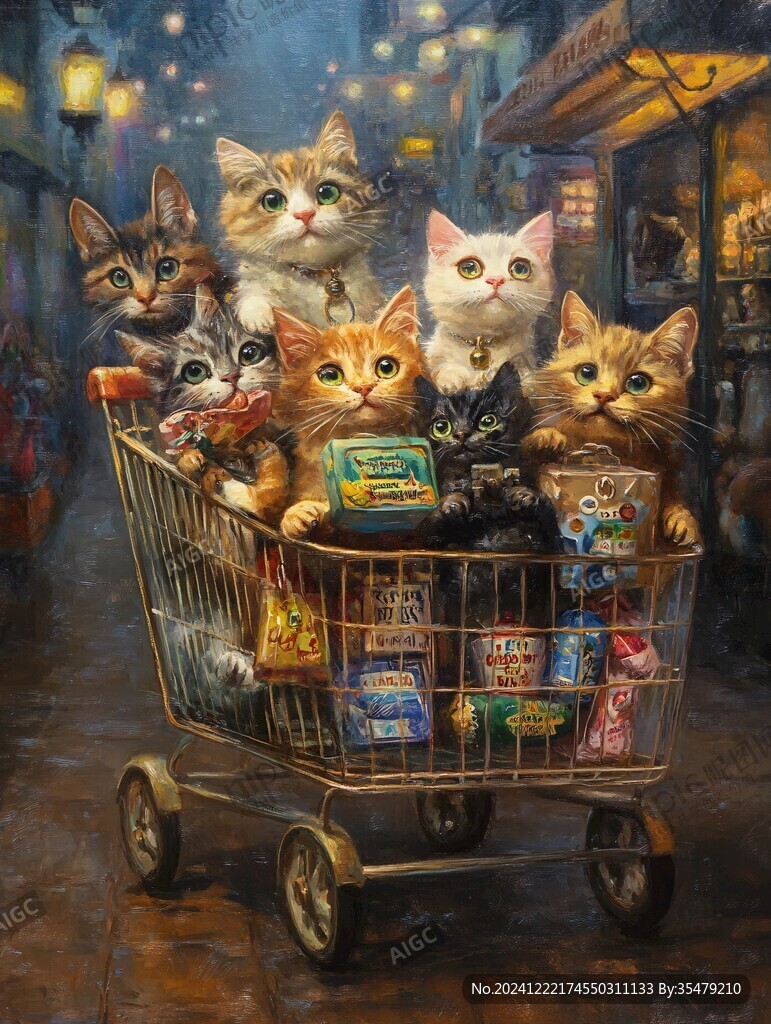 貓咪購物插畫
