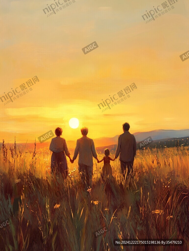 插畫夕陽下