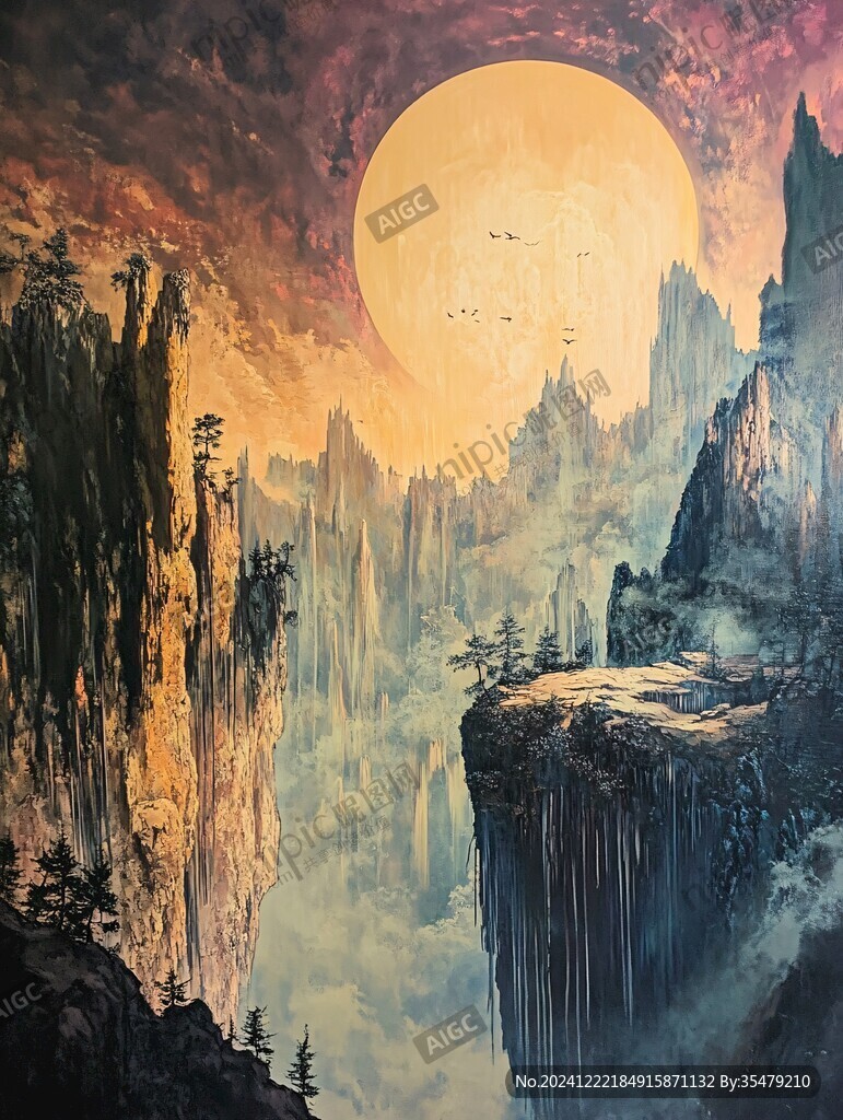 天界曉鐘風景插畫
