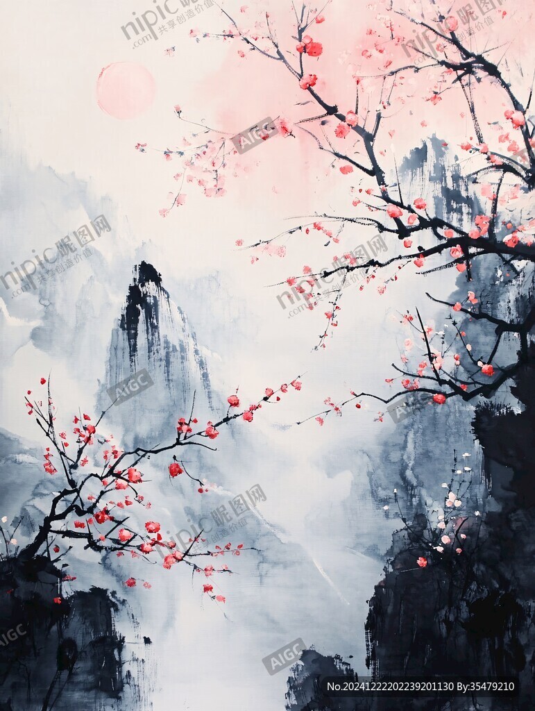 紅日水墨山水
