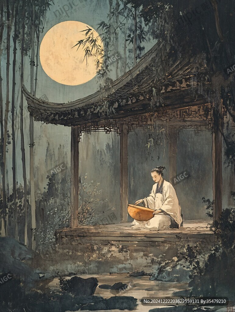 秋月吟詩圖