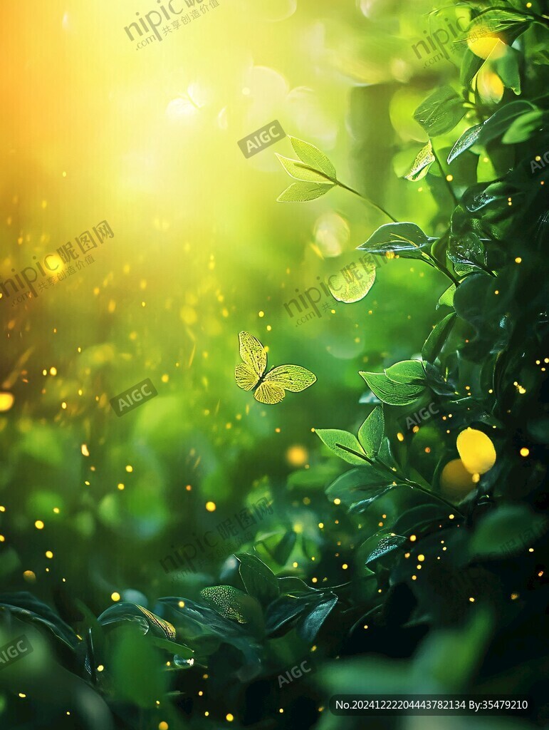 綠蝴蝶暖色背景