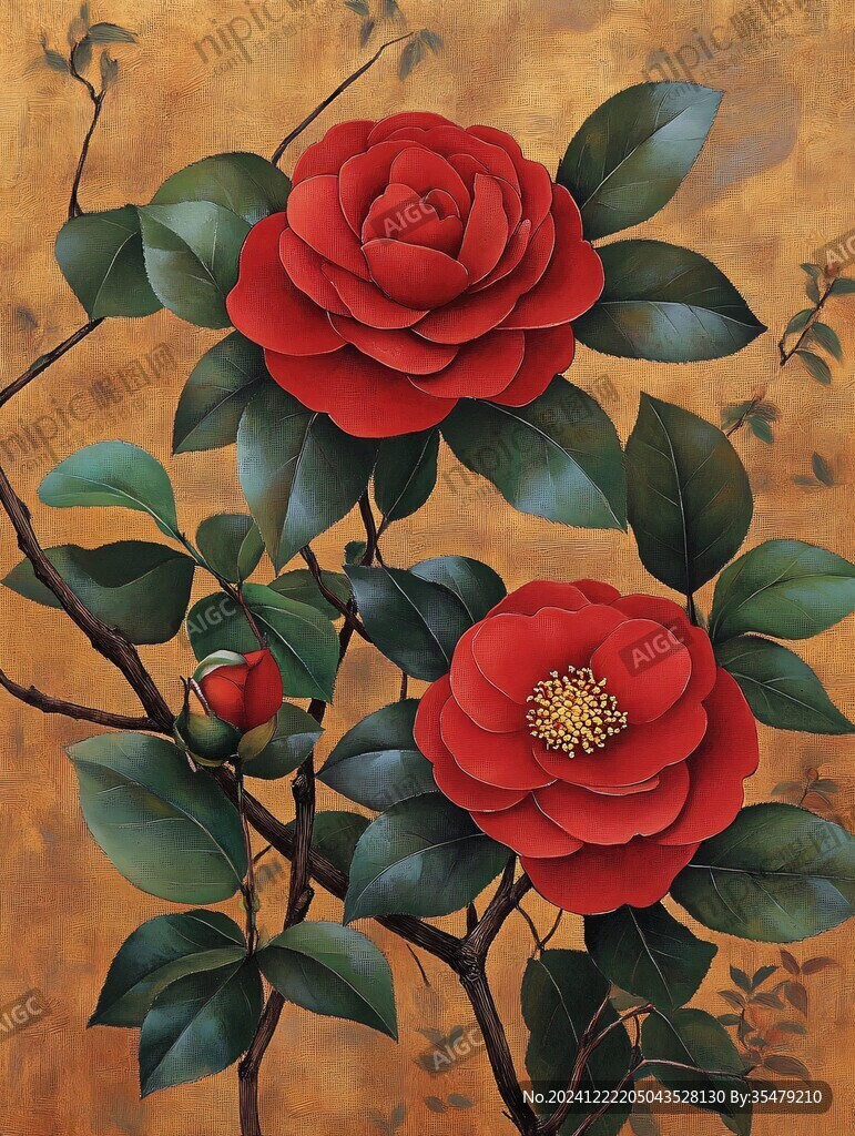 工筆山茶花