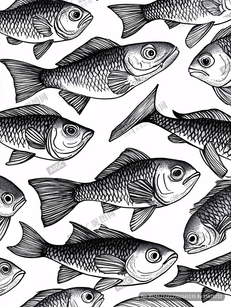 無縫拼接鯉魚圖