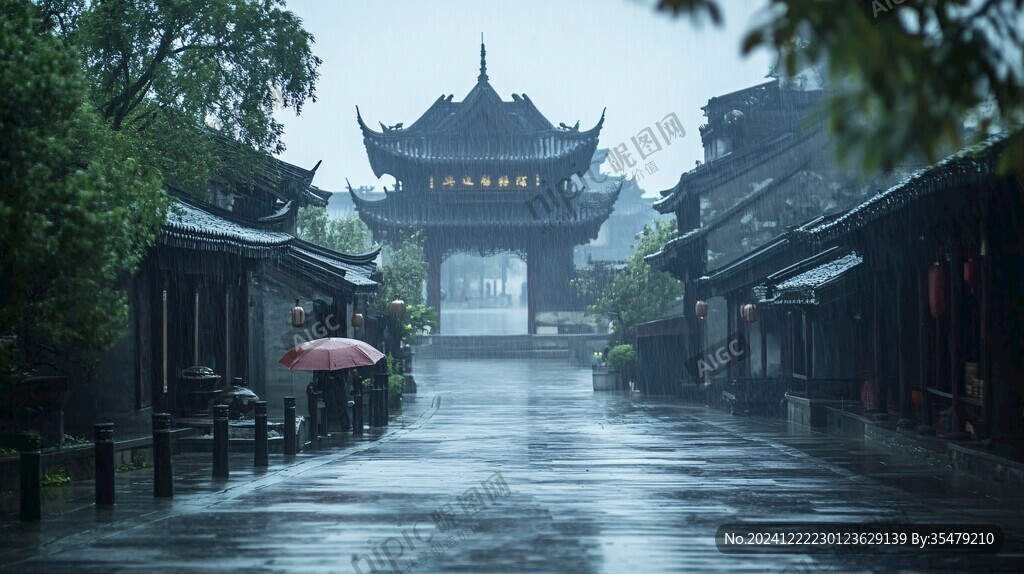 雨中宅院