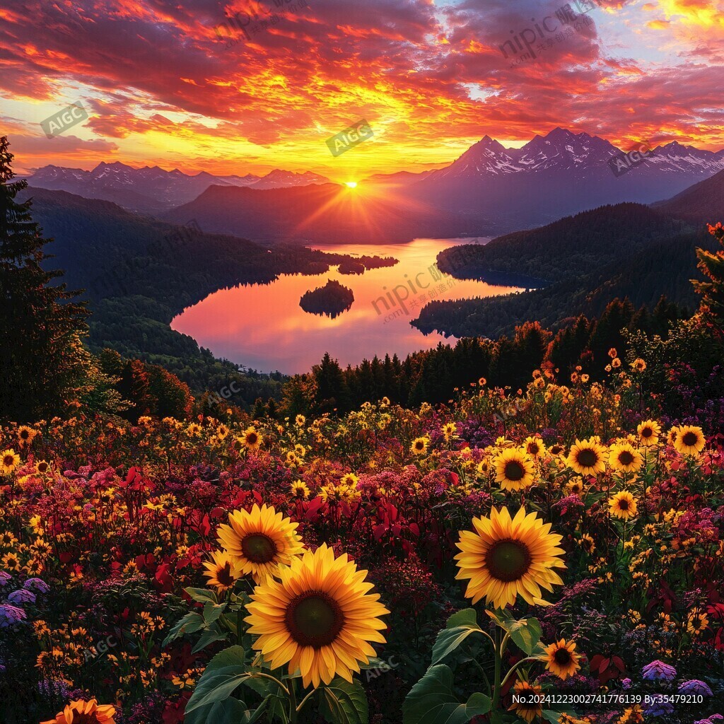唯美夕陽花海