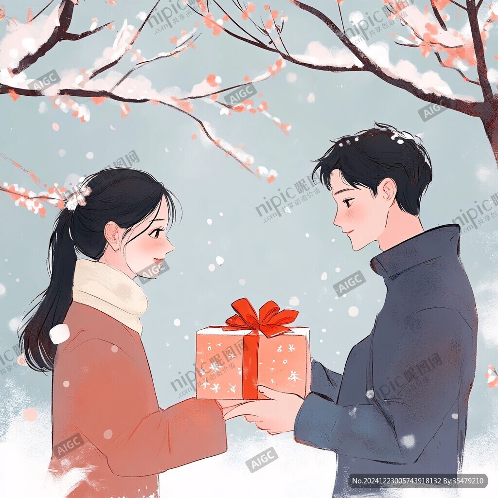 新年情侶插畫