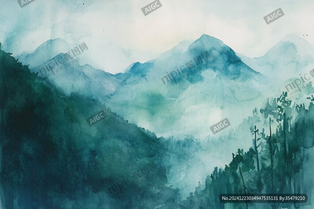 水彩山景