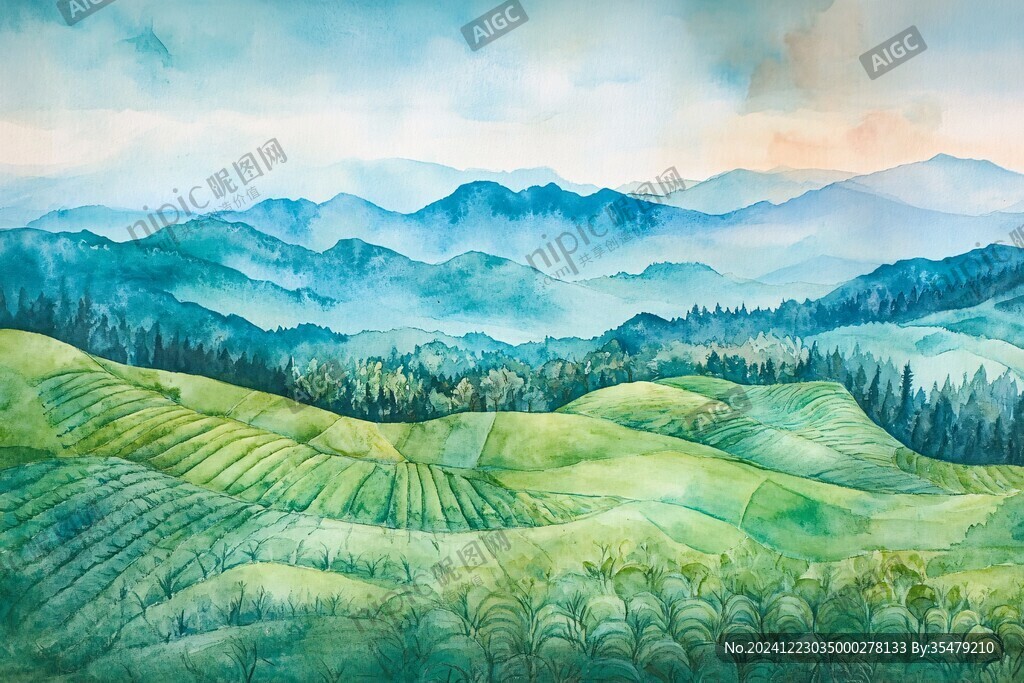茶園風(fēng)光插畫(huà)