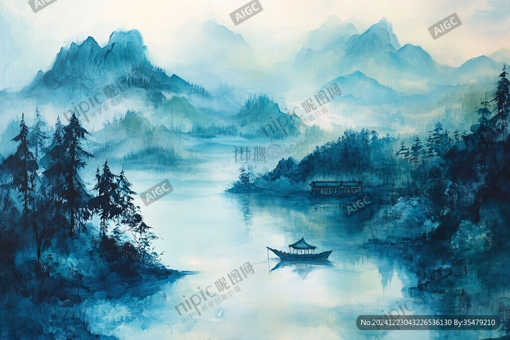 水墨數字畫山水畫壁紙