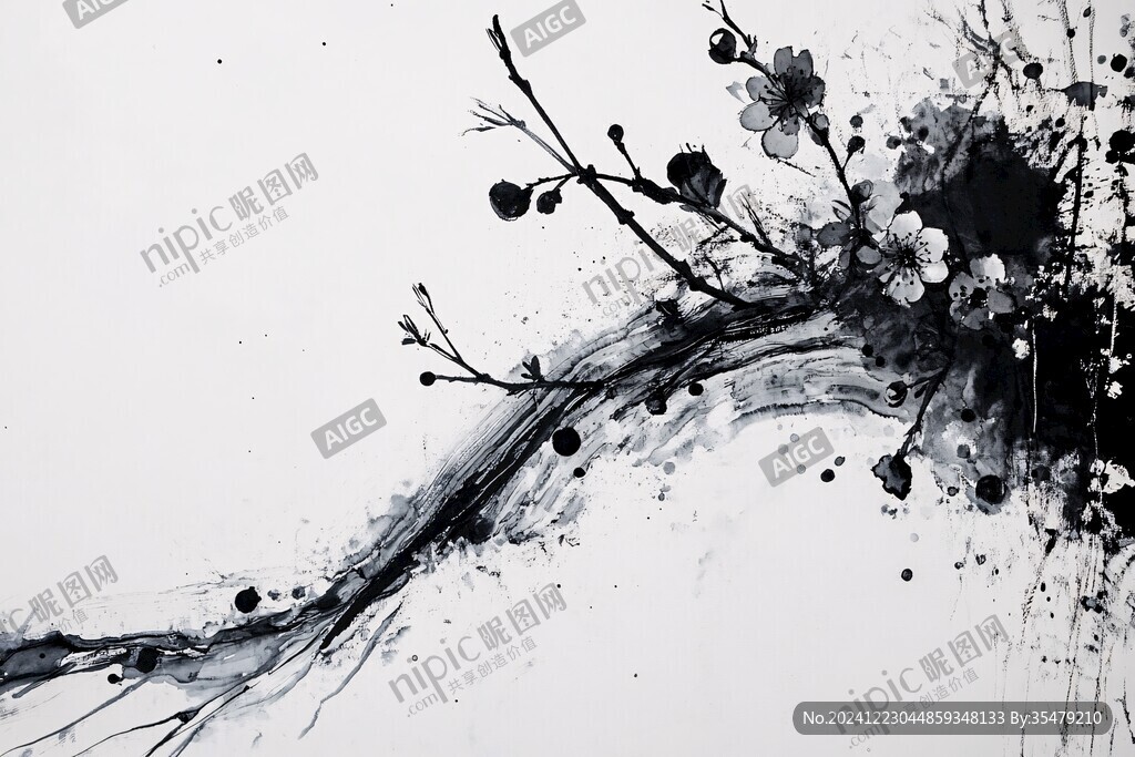 水墨藍色梅花