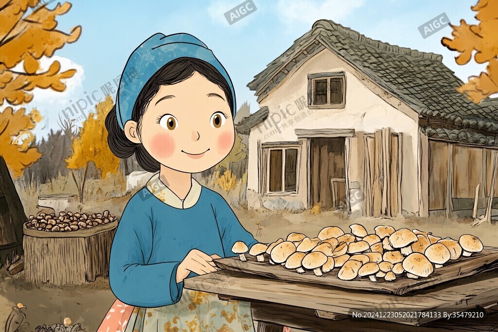 農(nóng)家小女孩板栗插畫